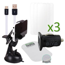 Driver Essential Bundle Pack (Car Charger, Car Holder, MicroUSB Cable, Anti-Slipmat, 3pcs. Screen Protector)